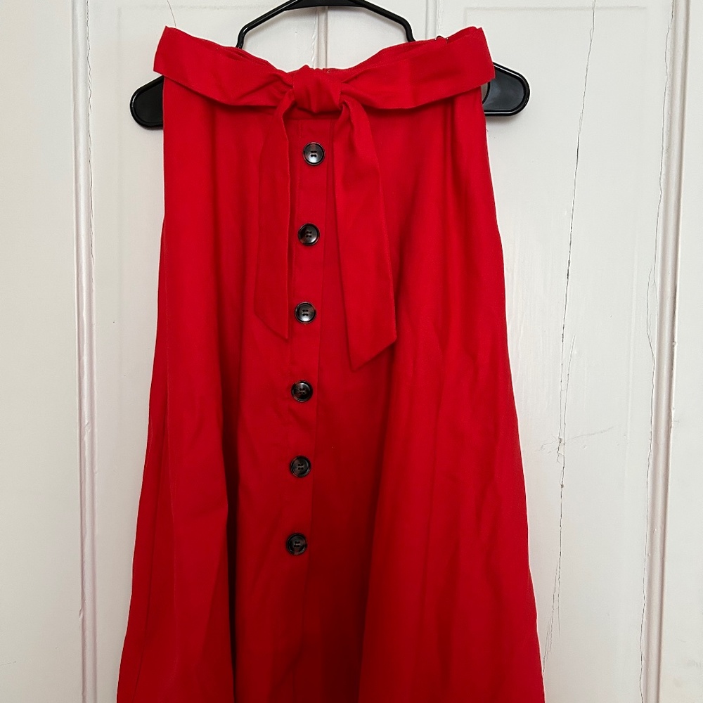 Ann Taylor Linen Blend Button Tie Waist Midi Skirt Size 6P